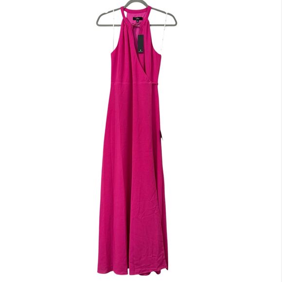 Lulus Elegance with Ease Hot‎ Pink Wrap Maxi Dress Small Bridesmaid Gown Party - Picture 1 of 6